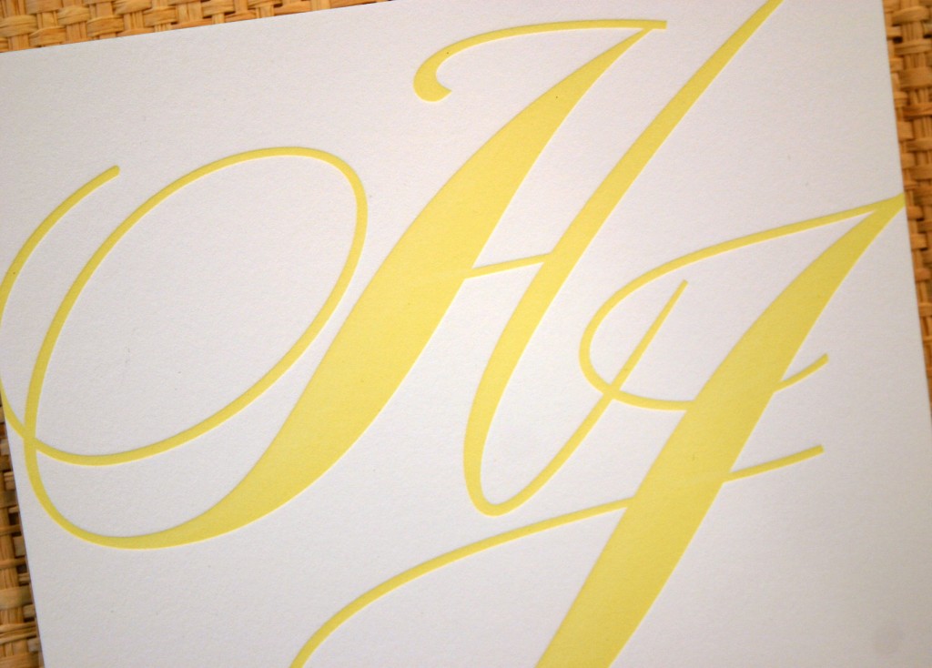 lemon letterpress ink makes a bold statement in calligraphy