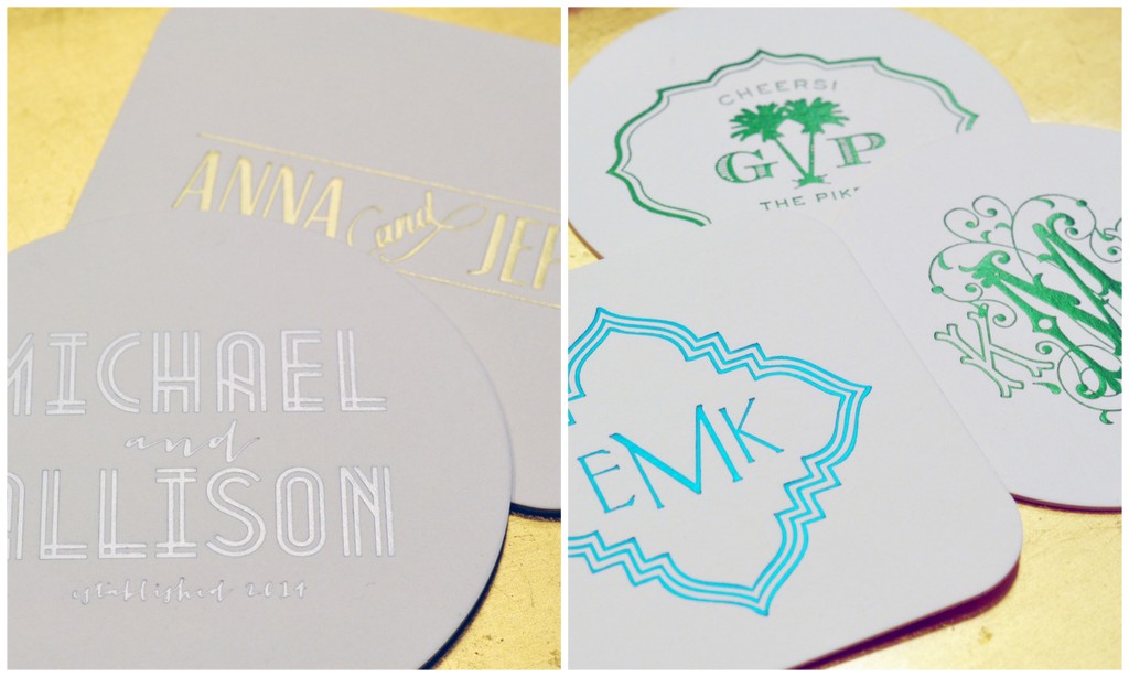 for the entertainers in your life! personalize coasters in letterpress or foil