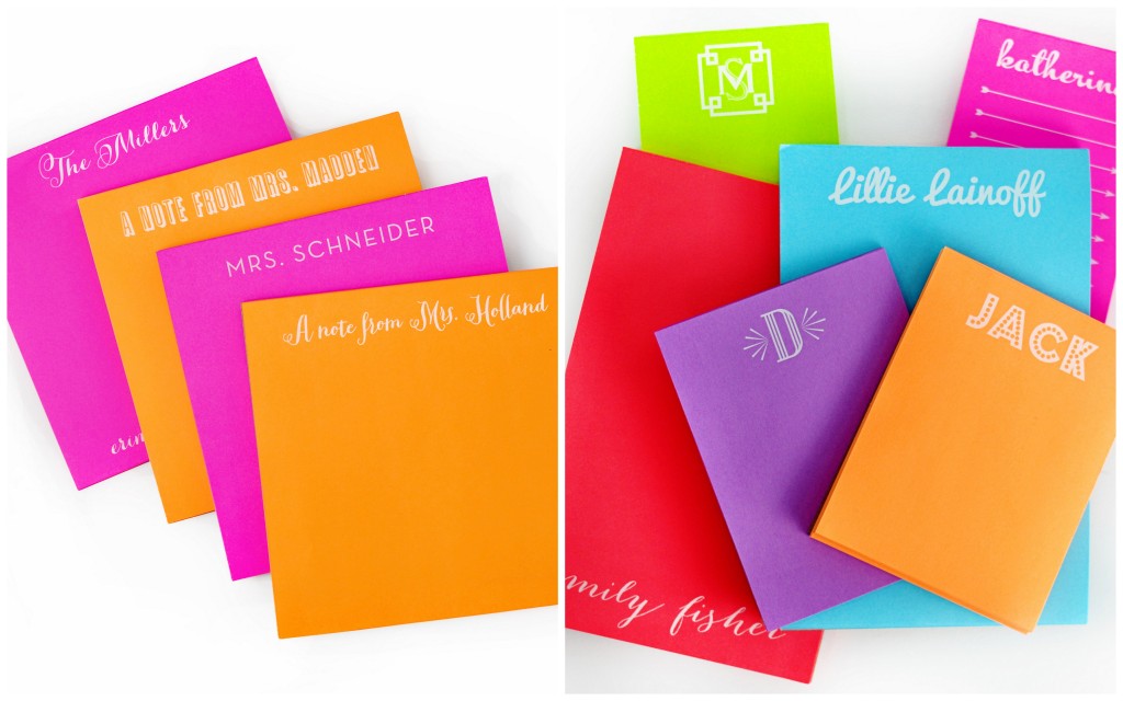 spice up any desk with bright custom notepads! white ink pops on vibrant paper colors