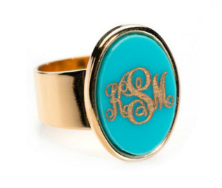 Vineyard Oval Ring Available in 30 Acrylic Colors, with Gold Overlay or Silver Monogram and Band